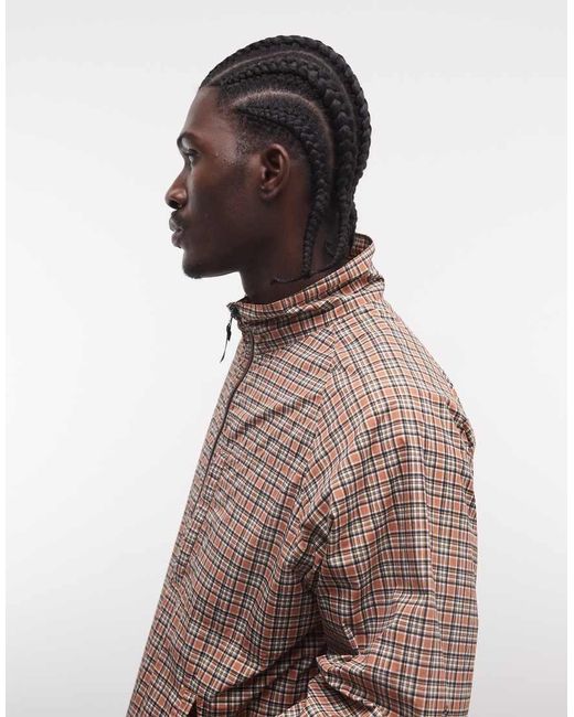 Gramicci Brown Checkered Shell Zip Up Jacket Co-Ord for men