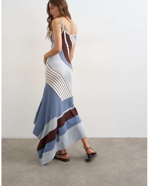 TOPSHOP White Knitted Asymmetric Stripe Maxi Dress