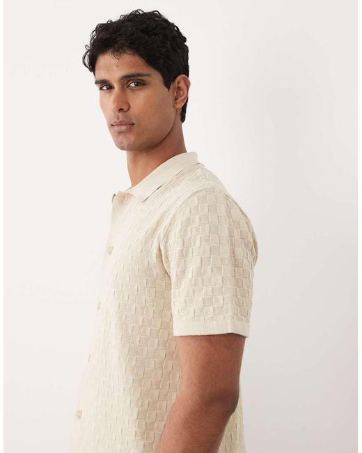 Blend Blue Regular Fit Diamond Knit Button Up Polo for men