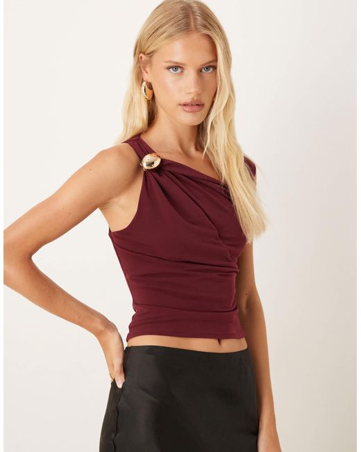 ASOS Red Off Shoulder Trim Detail Top With Cut Out