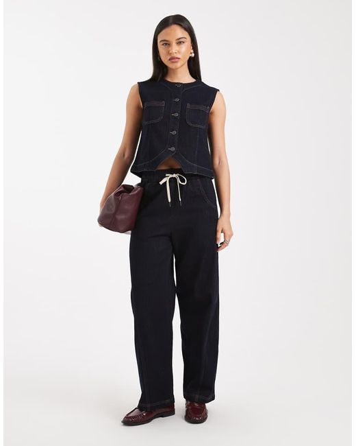 Object Blue Premium Mid Rise Loose Barrel Leg Jeans Co-ord