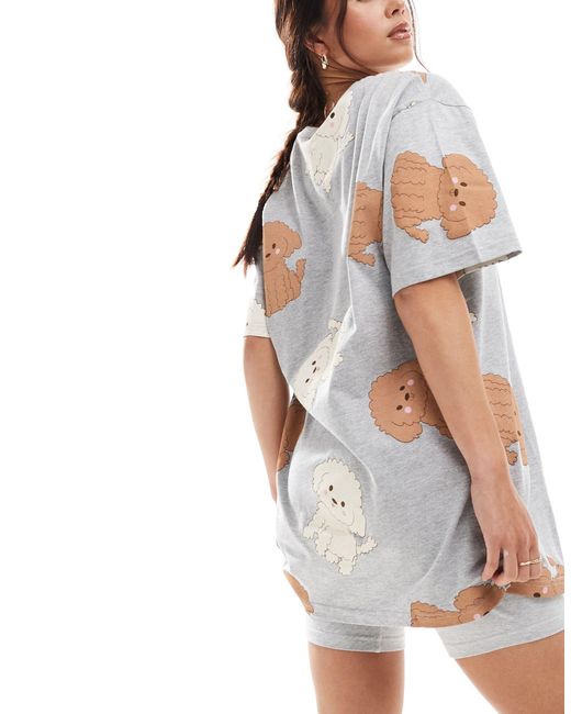 ASOS White – schlafshirt mit hunde-print und kurzer leggings