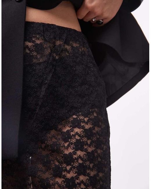 ASOS Lace Sheer Column Maxi Skirt in Black | Lyst UK
