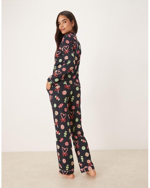 Chelsea Peers Blue Poly Long Sleeve Revere Pyjama Set