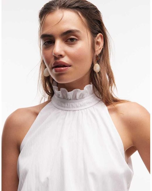 Aria Cove White High Neck Frill Detail Tiered Drape Detail Mini Dress