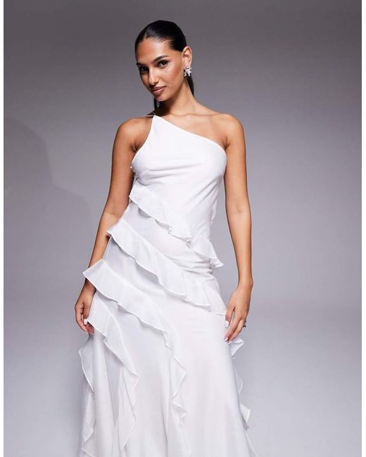 Forever New Purple Bridal Chiffon One Shoulder Ruffle Maxi Dress