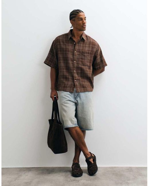 ASOS Brown Boxy Oversized Check Shirt for men
