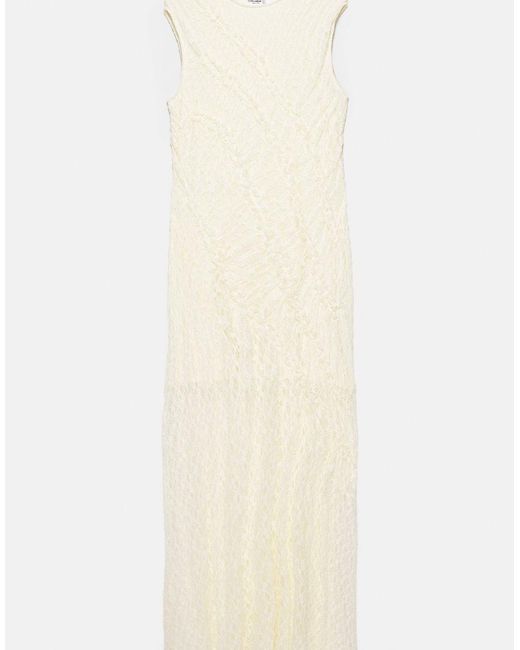 Pull&Bear Natural Fitted Lace Midi Dress