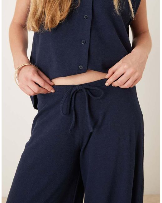 ASOS Blue Textured Knit Wide Leg Co-Ord Trouser