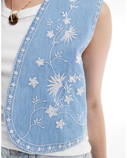 ASOS Blue Soft Denim Embroidery Waistcoat