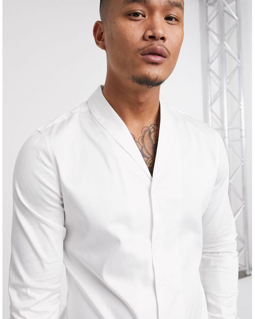 Premium - chemise ajustée col châle en satin ASOS pour homme en coloris  Blanc | Lyst