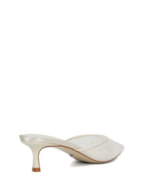 Dune White Cuddling Sea Pearl Embellished Kitten Heel Wedding Mules