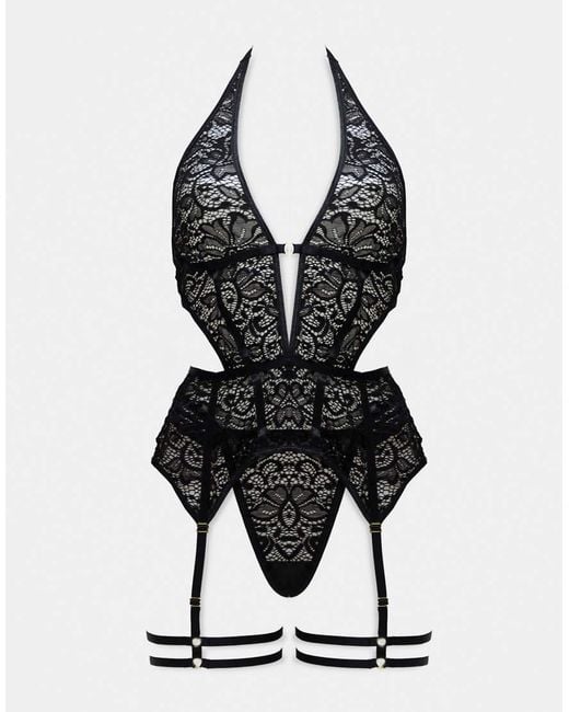 Ann Summers Black Camila Ouvert Cami With Suspender Detail And Thong Set