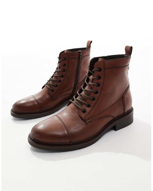 Jack & Jones Brown Leather Lace Up Boot for men