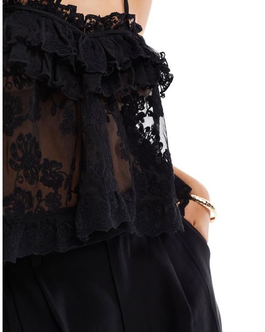 Miss Selfridge Black Premium Lace Baby Doll Top
