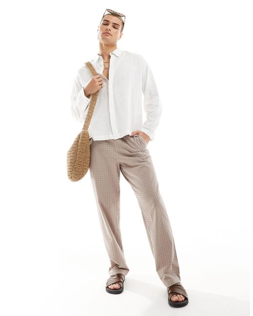 Chemise rustique en lin à manches longues Bershka pour homme en coloris White