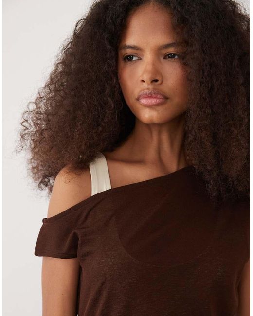 ASOS Brown Fallen Shoulder Double Layer With Split Detail Maxi Dress
