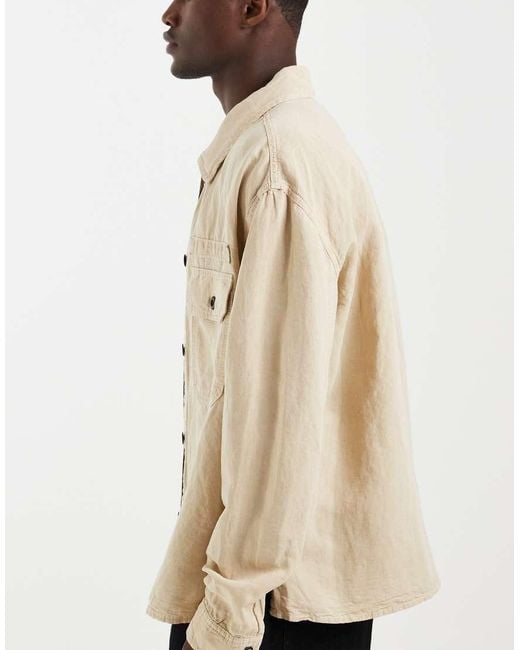 AllSaints Natural Korten Linen Blend Denim Shacket for men