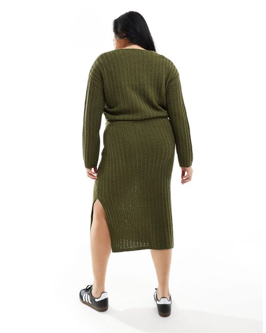 ASOS Green Asos Design Curve Knitted V Neck Crop Jumper