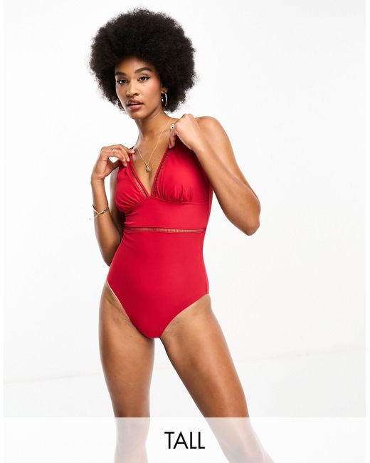 Figleaves Tall V Neck Swimsuit in Red Lyst