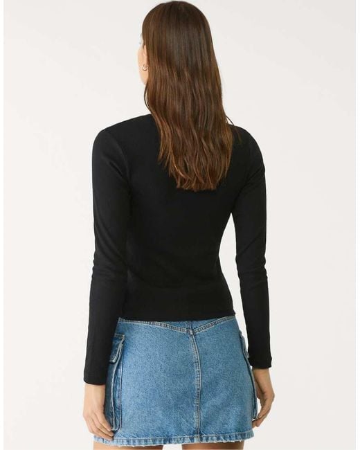 Stradivarius Blue Long Sleeve Ribbed T-Shirt