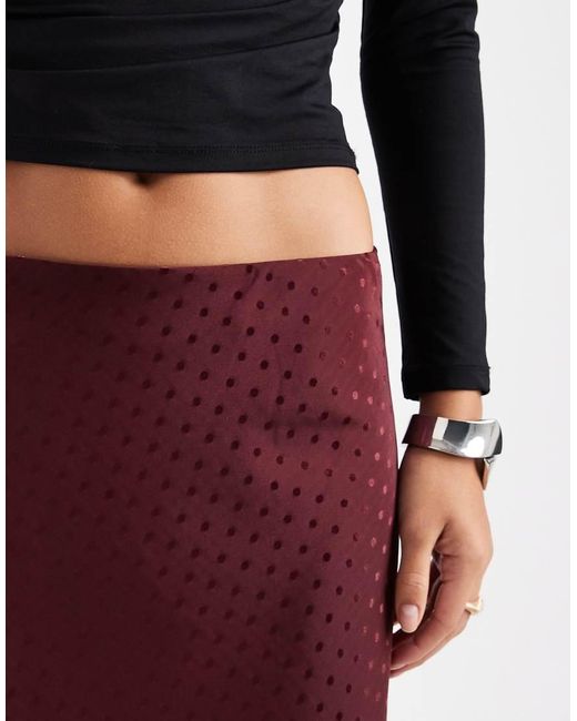 New Look Red Polka Dot Satin Bias Midi Skirt