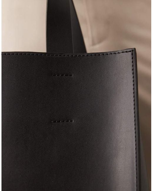 ASOS Black Faux Leather Tote Bag With Crossbody Strap for men