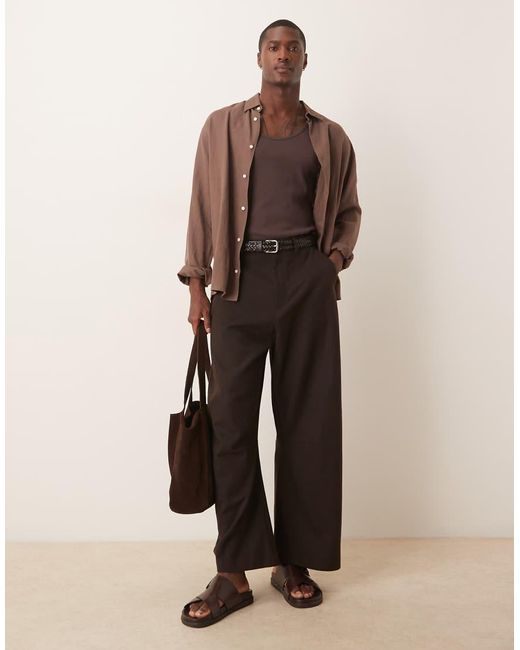 ASOS Nette Broek Van Wolmix Met Wijde Ronde Pijpen in het Natural voor heren