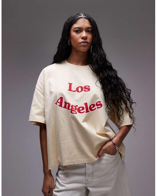 TOPSHOP Gray Jersey Graphic La Print T Shirt