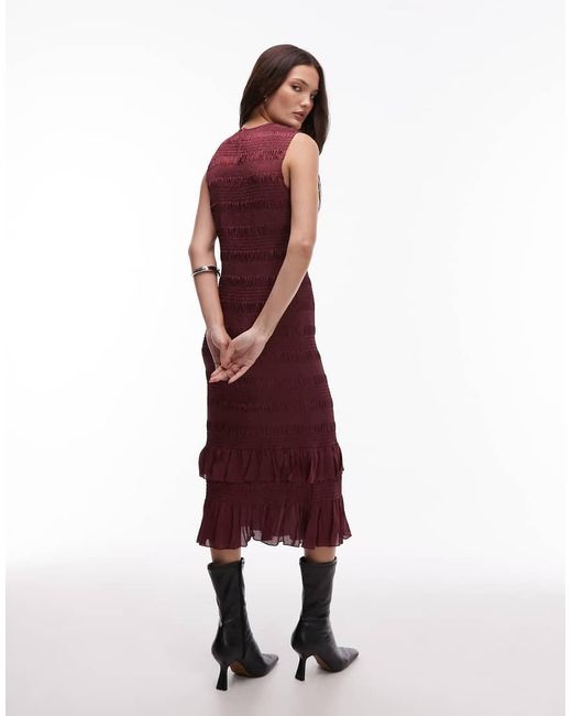 AllSaints Red Nyla Ruffled Midi Dress