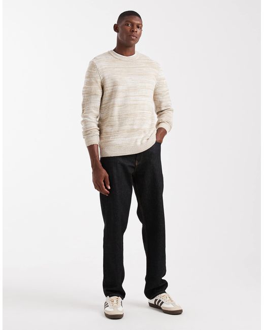 Only & Sons – gestreifter strickpullover in Natural für Herren