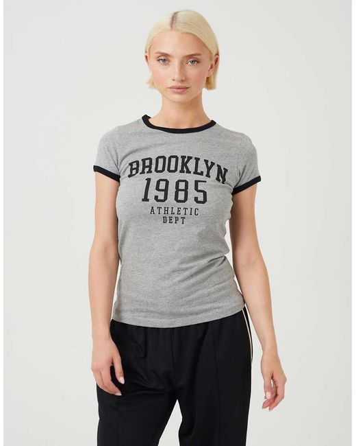 Brave Soul Gray Contrast Trim Graphic Slim Fit T-Shirt