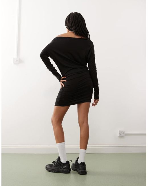 Weekday Black Off Shoulder Long Sleeve Mini Dress