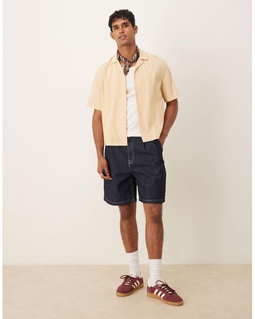 ASOS Blue Mid Length Denim Jort With Double Pleats for men