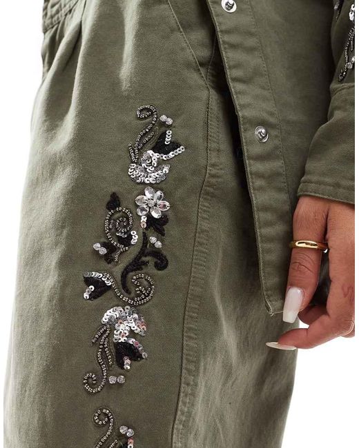 River Island Green Embellished Chino Trouser Co-Ord