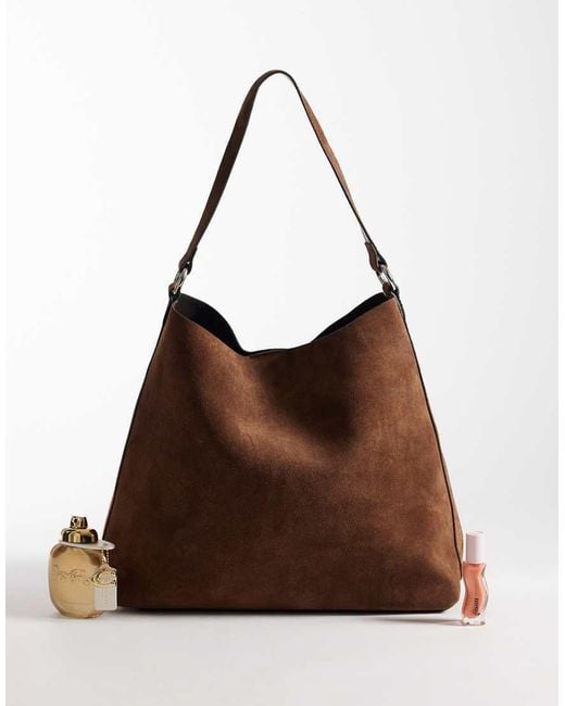 ASOS Brown Suede Tote With Hardware Strap Detailing