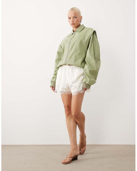 Lioness Green Exclusive Vista Leather Look Contrast Stitch Bomber Jacket