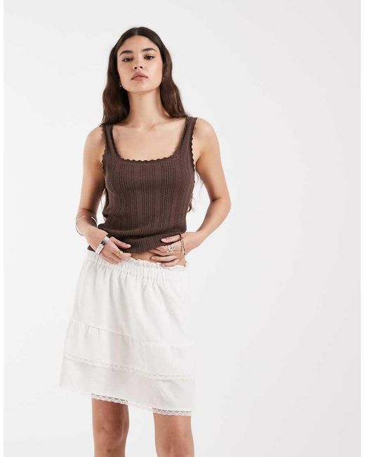 Pieces Brown Tiered Mini Skirt