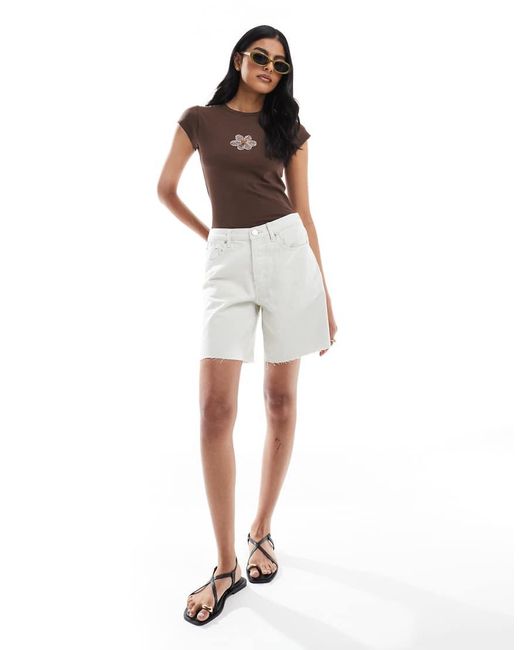 Glamorous White Longline Denim Shorts