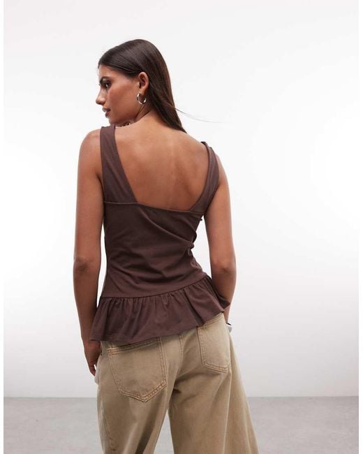 ASOS Brown Seam Detail Vest With Peplum Hem