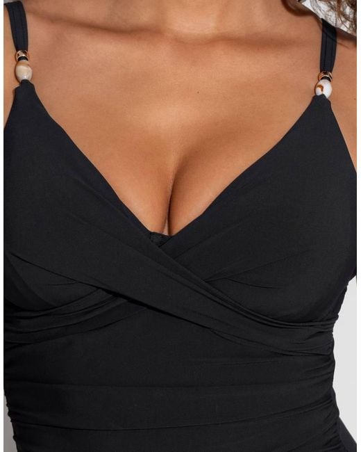 Pour Moi Black Tulum Luxe Matte Non-Padded Underwired Twist Front Control Swimsuit
