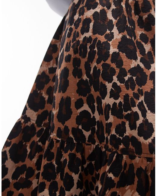 TOPSHOP Multicolor – stufen-midirock aus baumwolle mit leopardenmuster