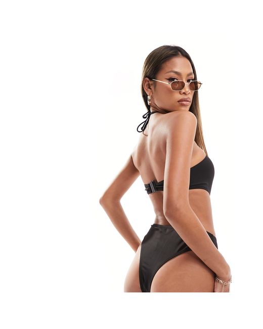 SIMMI Black Simmi Strappy Halterneck Cut Out Swimsuit With Gold Hardware Detail