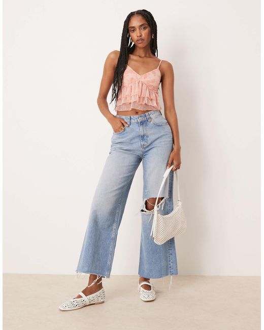 ASOS Blue Devore Mesh Ruffle Cami Top
