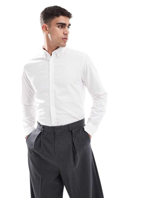 Camicia A Maniche Lunghe Bianca di JJ Rebel in White da Uomo