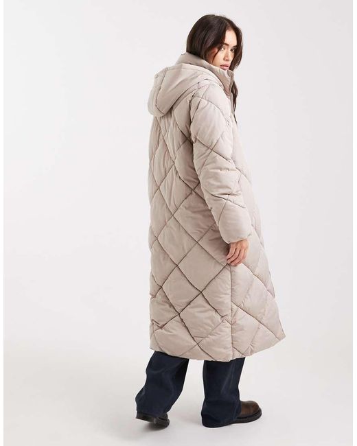Miss Selfridge Natural Quilted Hooded Maxi Puffer Coat