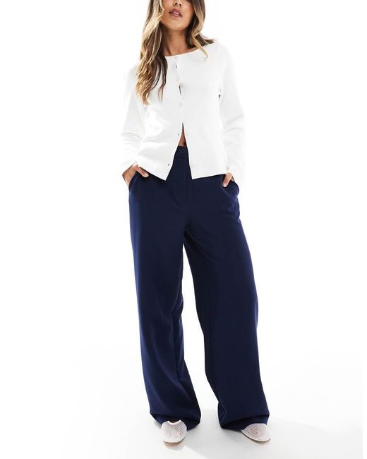 Pieces Blue Wide Leg Belted Trousers