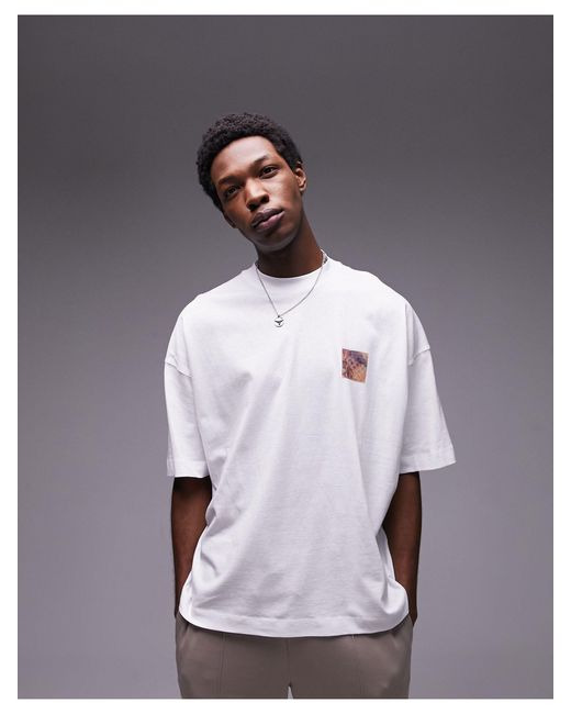 Topman White Extreme Oversized Fit T-shirt With Front And Back Desert Square Print for men