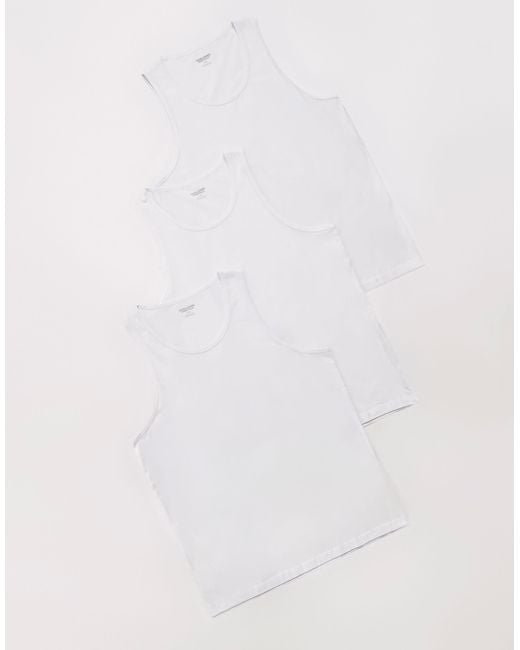 Jack & Jones White 3 Pack Basic Singlets for men