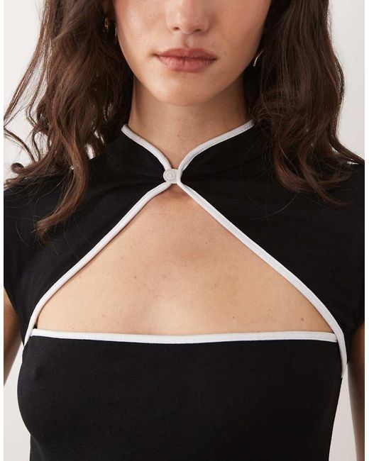 ASOS Black Short Sleeve With Rouleau Loop With Cut Out Top